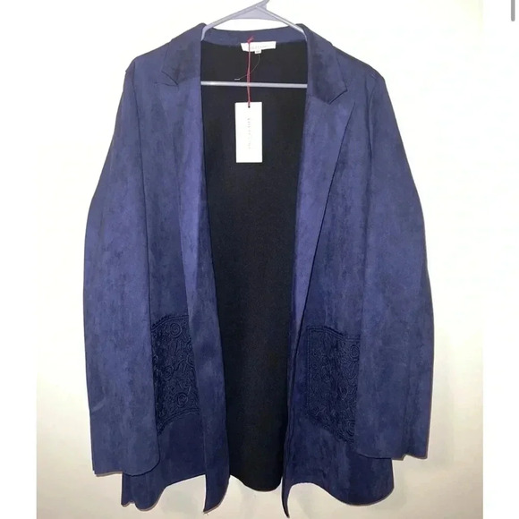 Solitaire Faux Suede Cardigan Duster Boho Jacket Navy Blue Large NEW - Picture 1 of 4